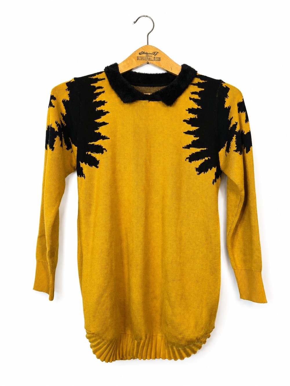 Chevron Unisex Geometric Bold Knit Polo Collar Crew Neck Sweater Black & Yellow